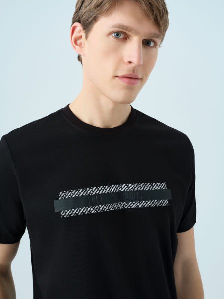 Loft 2038585 Siyah Erkek Premium Kabartma Logolu Regular Fit Bisiklet Yaka T-Shirt