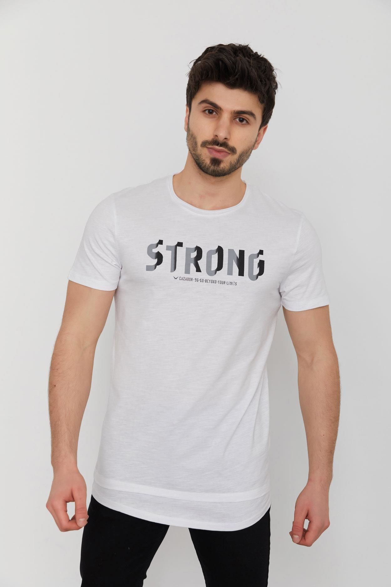 Cazador 23YCEEO04064 Erkek Beyaz Baskılı Bisiklet Yaka T-Shirt