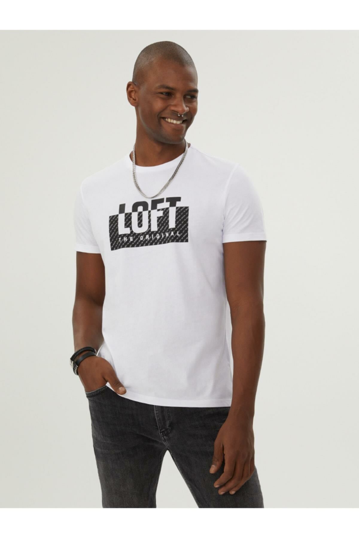 Loft 2028611 Erkek Beyaz Biskilet Yaka T-shirt