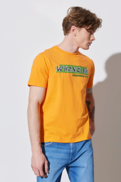 Wrangler W231257700 Turuncu Wrangler Baskılı Bisiklet Yaka Erkek T-Shirt