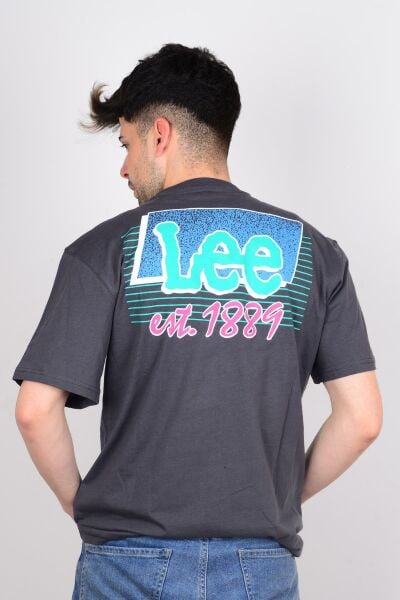 Lee LL10FEON Antrasit Arkası Baskılı Bisiklet Yaka Erkek T-shirt