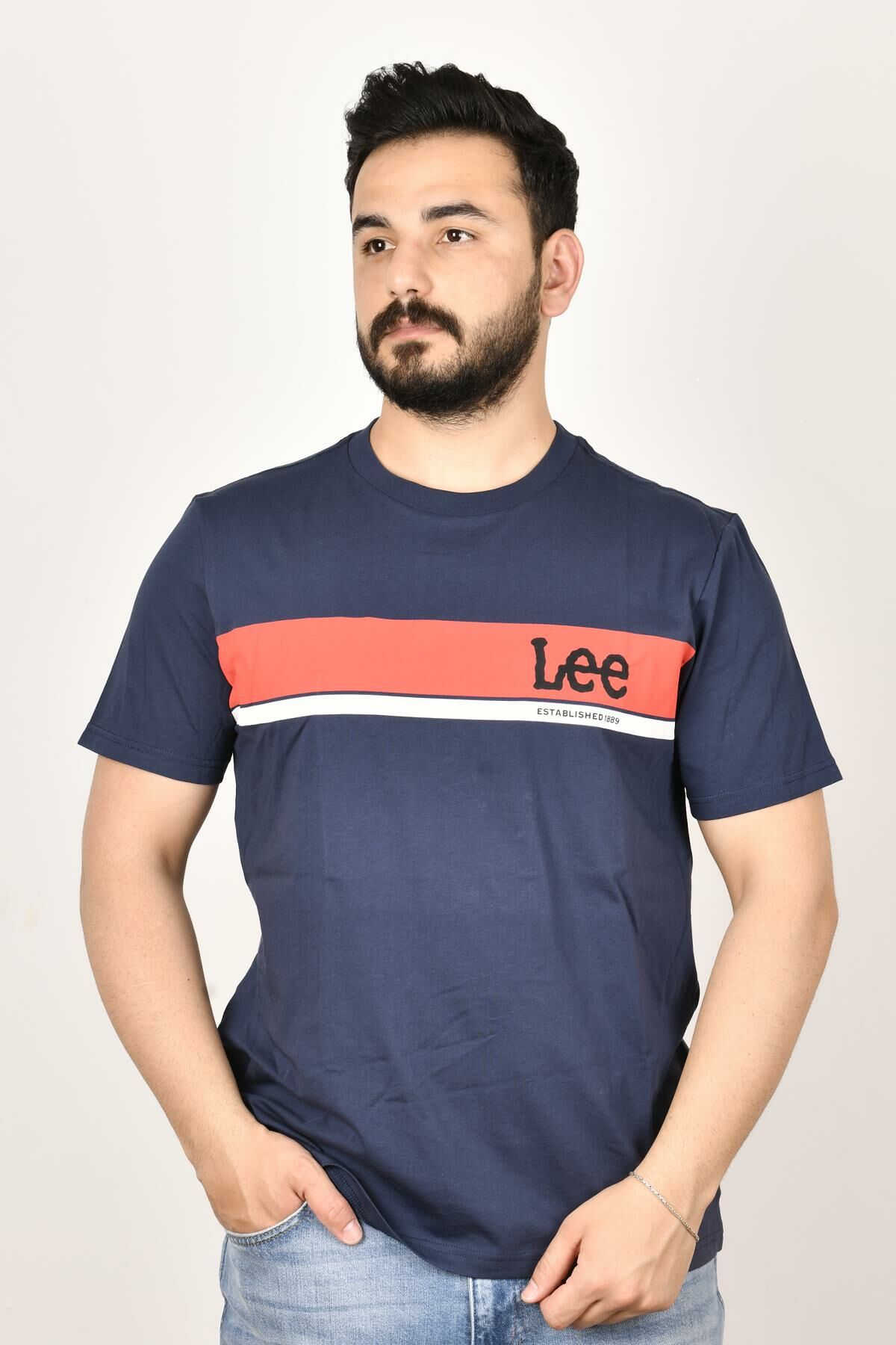 Lee L211918410 Erkek Lacivert Bisiklet Yaka T-shirt