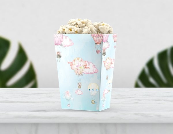 Balon ve Pembe Bulut Temalı Pop Corn Etiketi