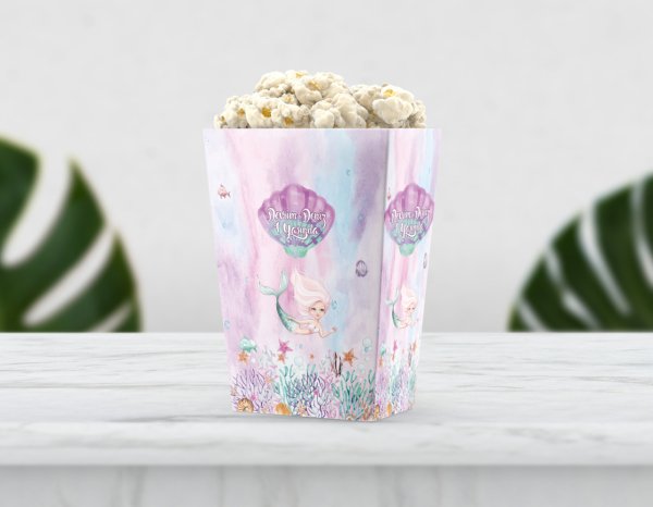Deniz Kızı Temalı Pembe Pop Corn Etiketi