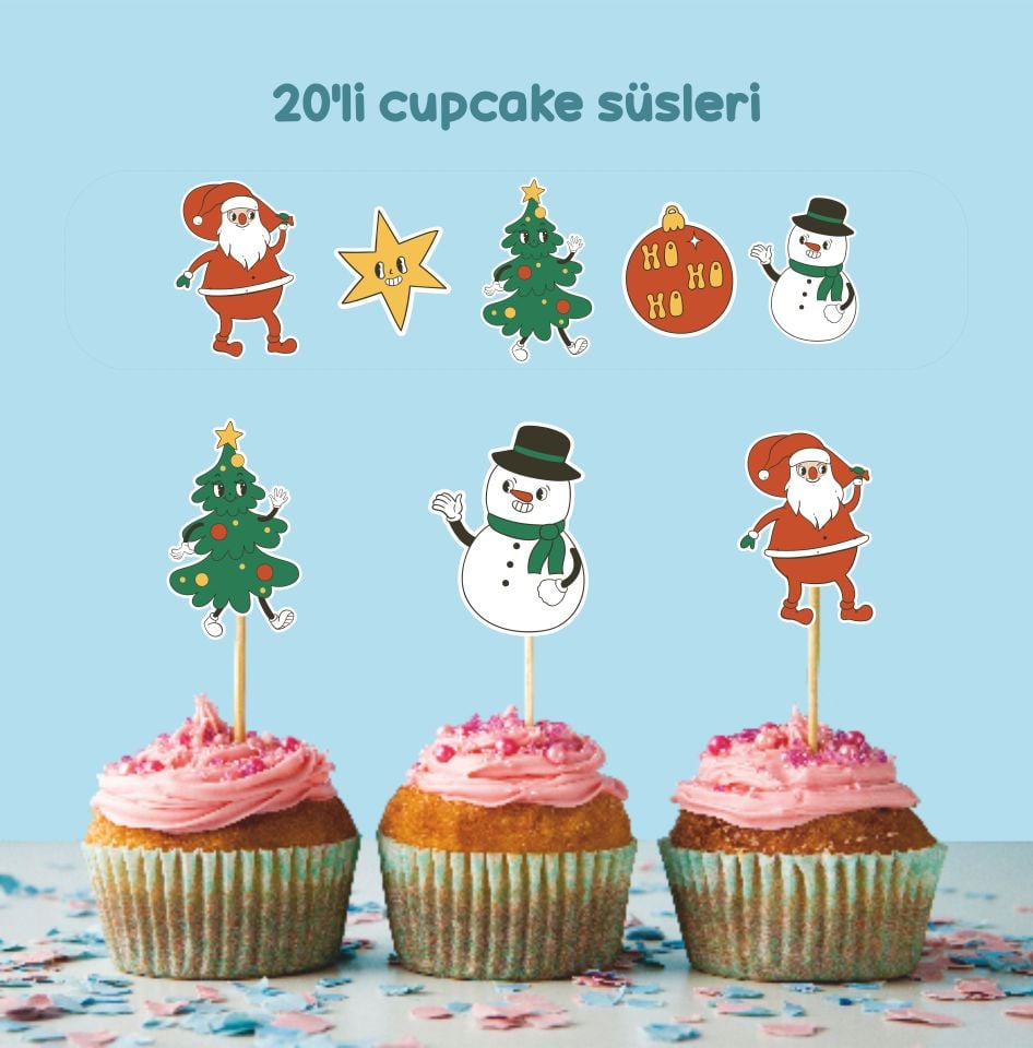 Yılbaşı Konseptli Cupcake Süsü