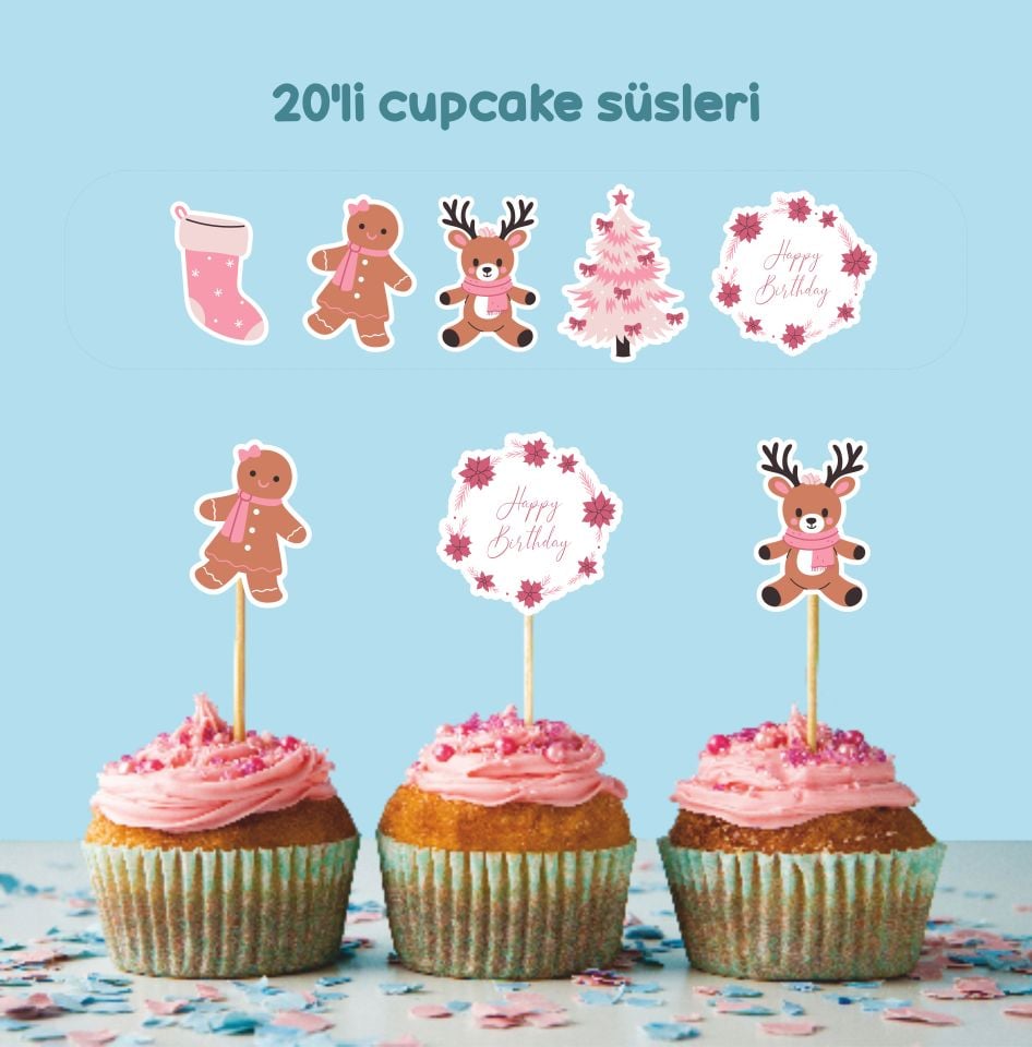 Yılbaşı Konseptli Cupcake Süsü
