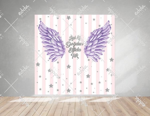 Melek Kanadı Temalı Mor Baby Shower Afişi