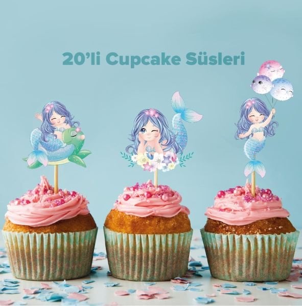 Büyülü Deniz Kızı konseptli cupcake süsü