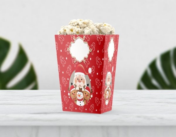 Noel Temalı Kırmızı Pop Corn Etiketi