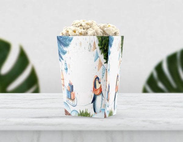 Kış Temalı Penguenli Pop Corn Etiketi