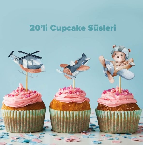 Pilot Ayıcık Konseptli Cupcake Süsü