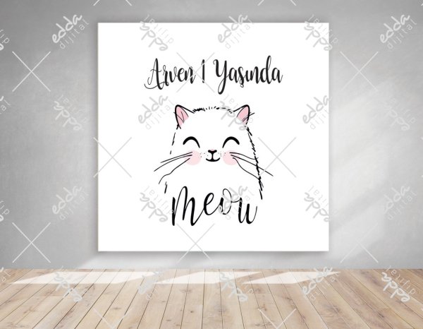 Sevimli Kedi Temalı Doğum Günü Afişi