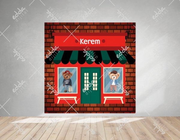 Pastane Vitrini Kırmızı Ayıcık Temalı  Doğum Günü Afişi