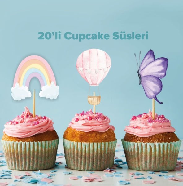 Uçan Balon Konseptli Cupcake Süsü