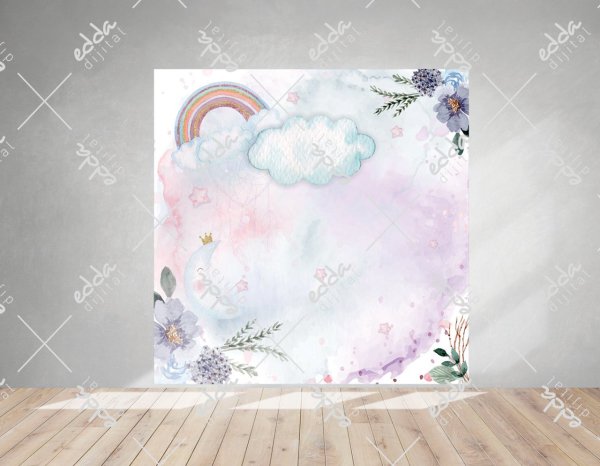Çiçek ve Gökkuşağı Temalı Baby Shower Afişi