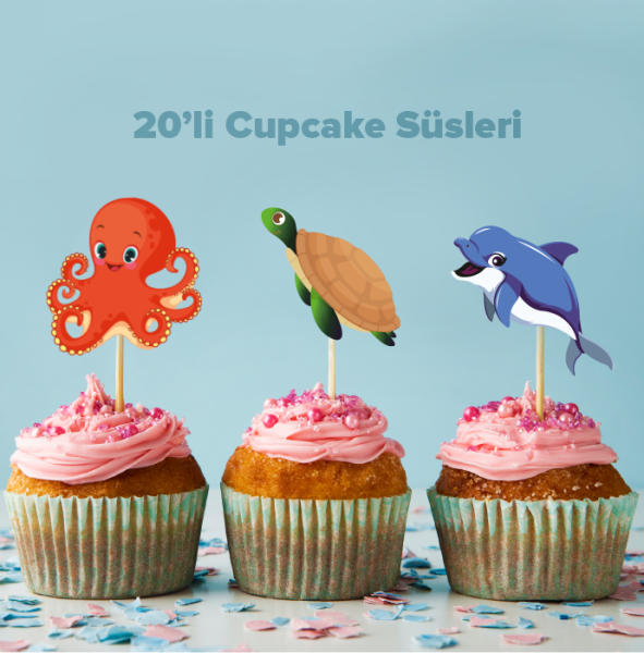 Denizaltı Konseptli Cupcake Süsü