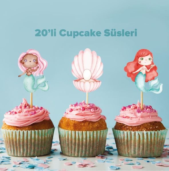 Deniz Kızı konseptli cupcake süsü