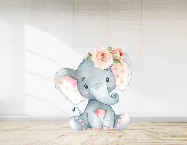 Pembe Çiçekli Fil Baby Shower İçin Ayaklı Pano