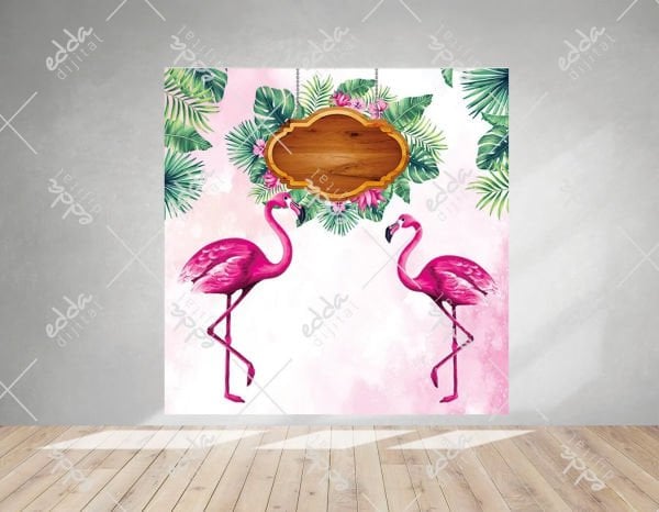 Pembe Flamingo  Baskılı Doğum Günü Afişi