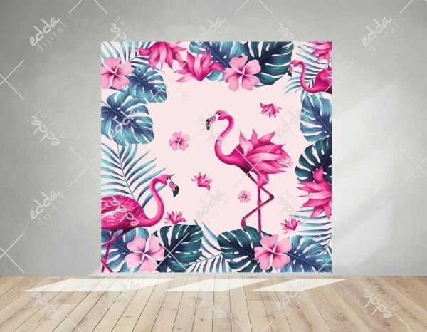 Yaprak ve Çiçek Temalı  Flamingo  Afiş