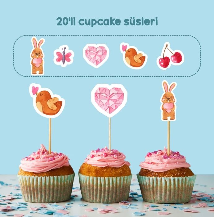 Tavşan Konseptli Cupcake Süsü