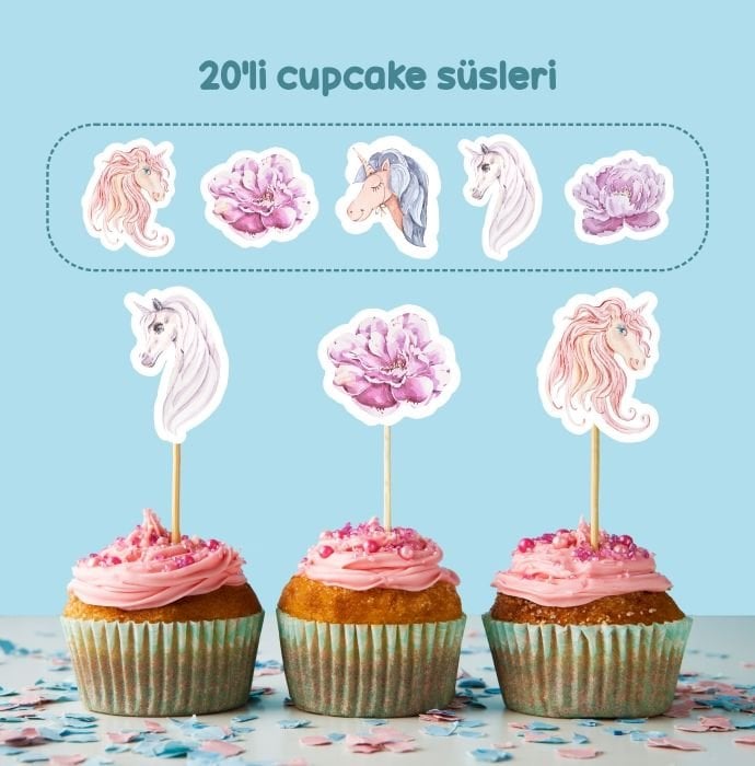 Unicorn Konseptli Cupcake Süsü