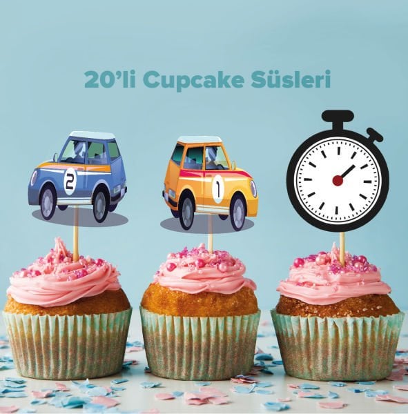 Yarış Araba Konseptli Cupcake Süsü