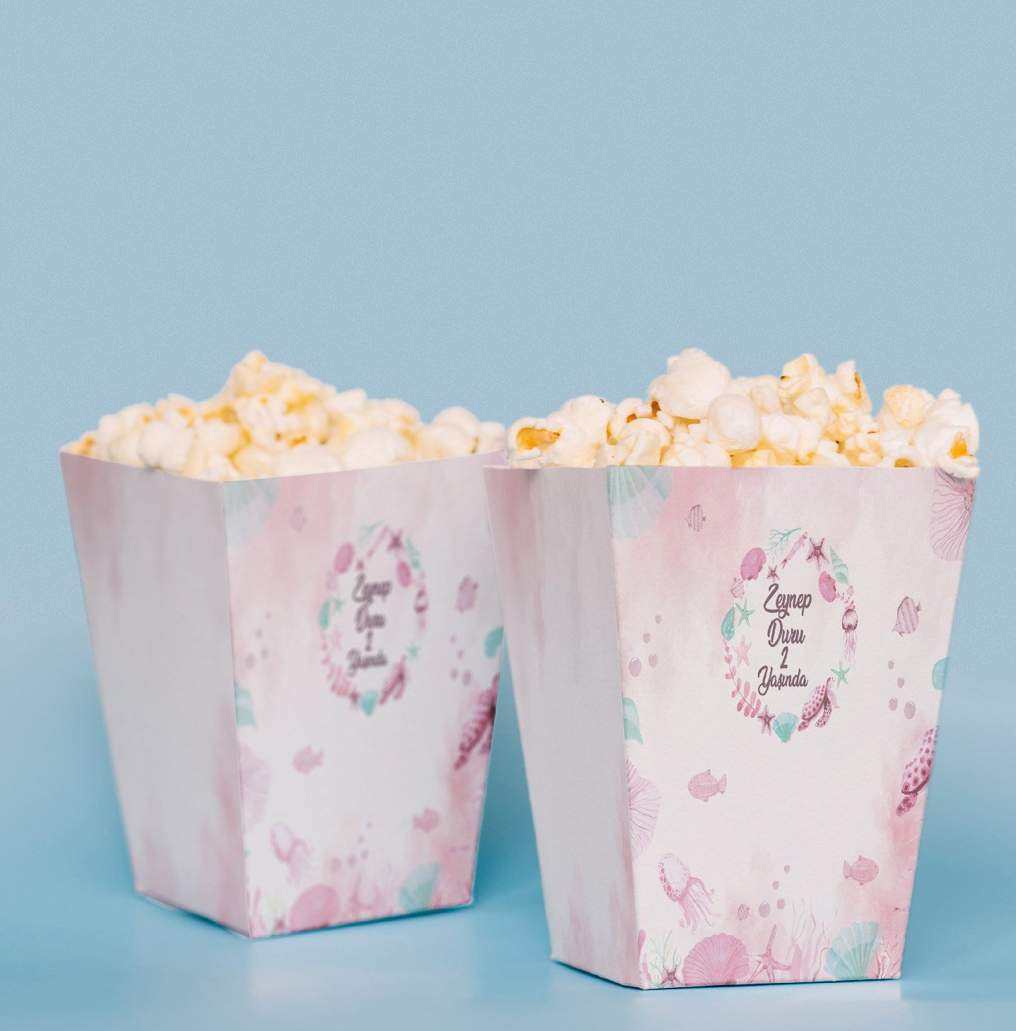 Pembe Deniz Altı Temalı Pop Corn Kutusu