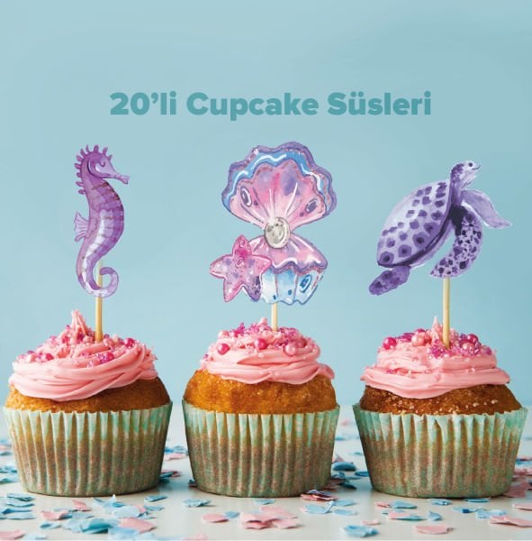 Pembe Deniz Altı Konseptli Cupcake Süsü