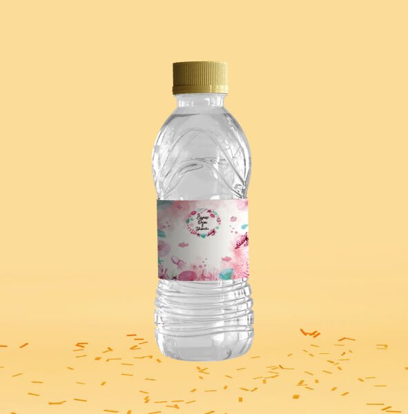 Pembe Deniz Altı Temalı Su Şişesi Etiketi