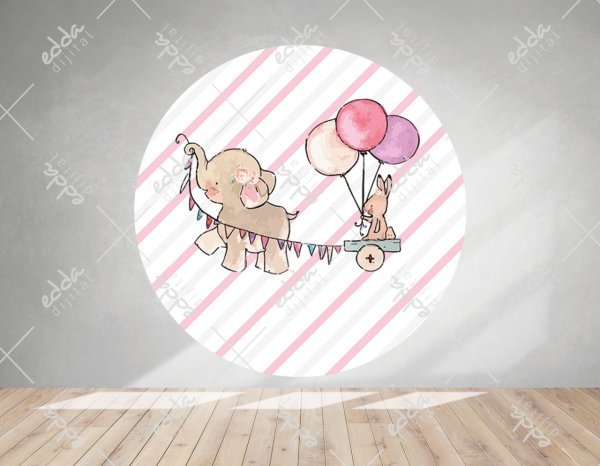 Fil ve Balon Temalı Doğum Günü Afişi