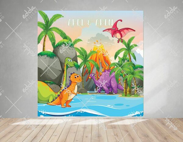 Renkli Dinozorlar ve Ada Temalı Doğum Günü  Afişi