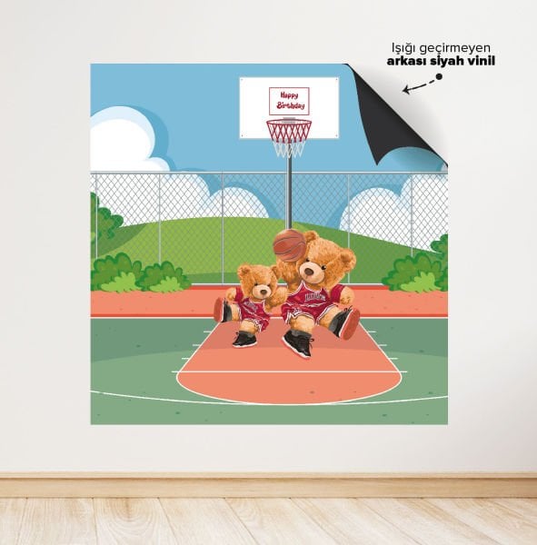 Teddy Bear ve Basketbol Temalı Doğum Günü Afişi