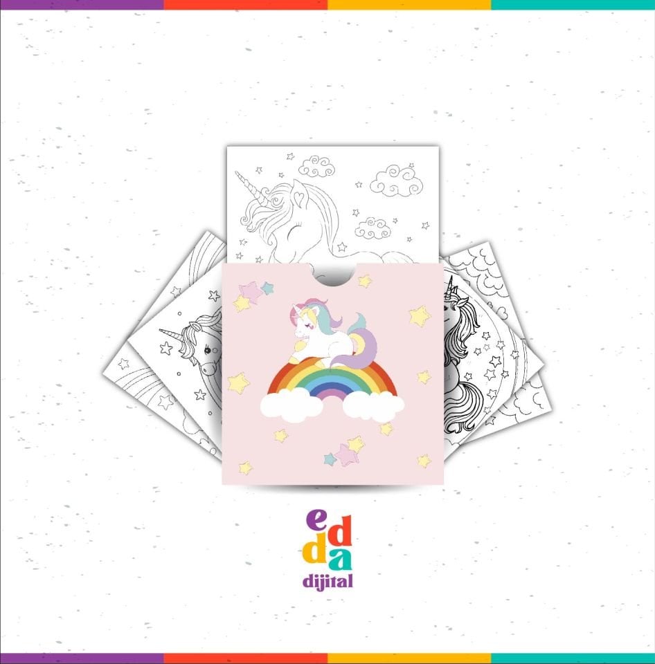 Unicorn Temalı Boyama Kartları