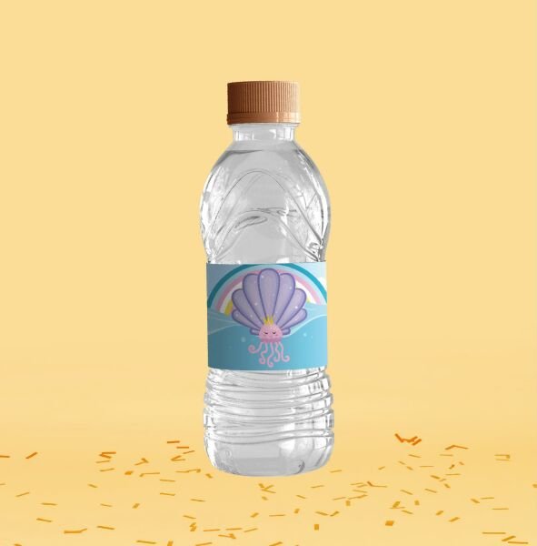 Pembe Denizaltı Temalı Su Şişesi Etiketi