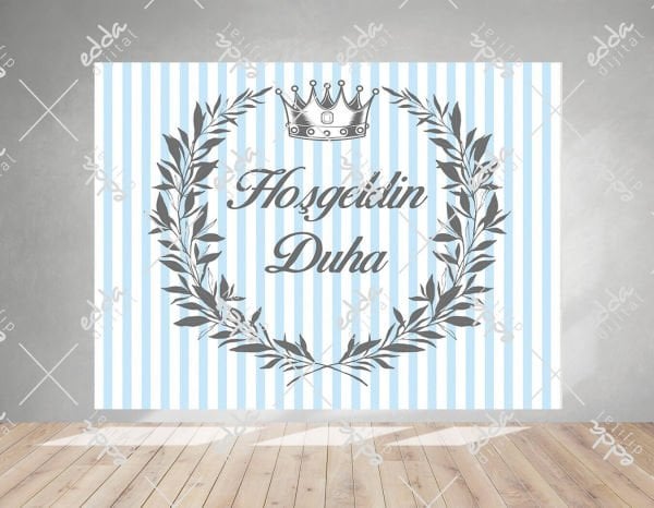 Şeritli Mavi Baby Shower Afişi