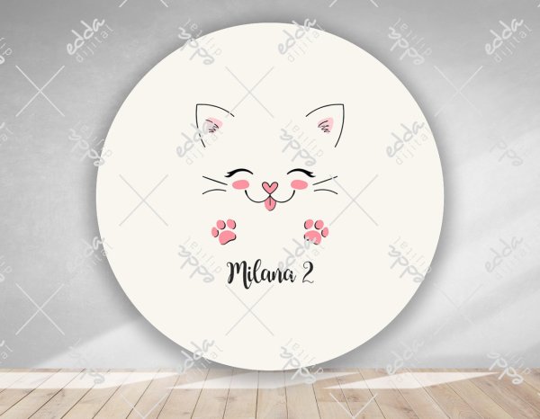 Kedi Temalı Yuvarlak  Doğum Günü  Afişi