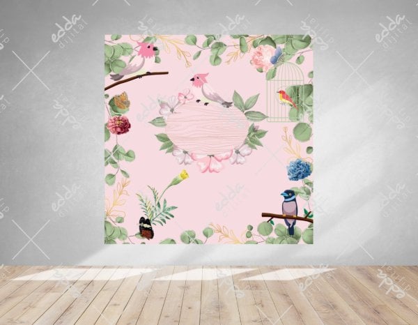 Kuş ve Çiçek Temalı Doğum Günü Afişi