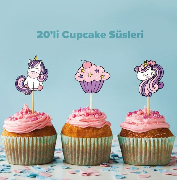 Unicorn konseptli cupcake süsü