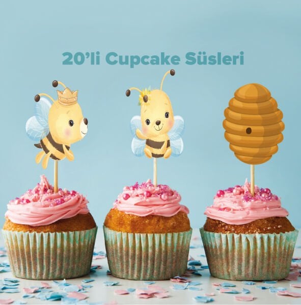 Arı Konseptli Cupcake Süsü