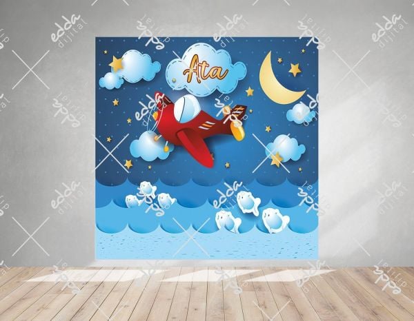 Gece ve Uçak Temalı Baby Shower Afişi