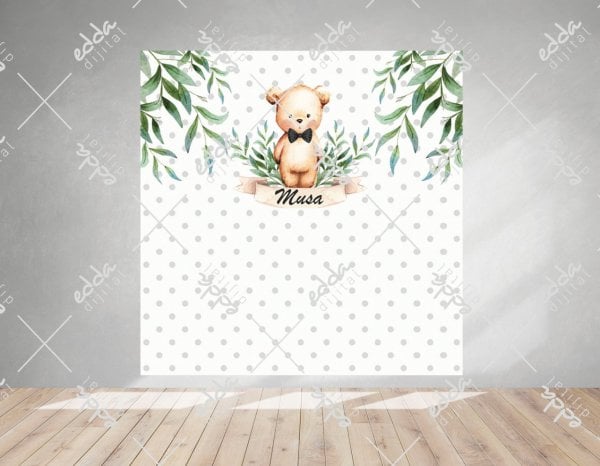 Ayıcık ve  Yaprak Temalı Baby Shower  Afiş