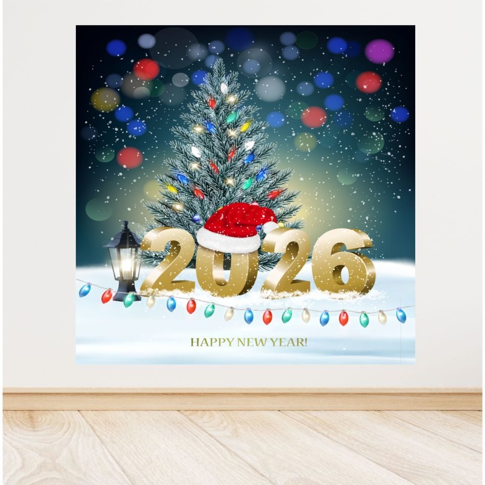 Yeni Yıl Temalı Kırmızı Afiş