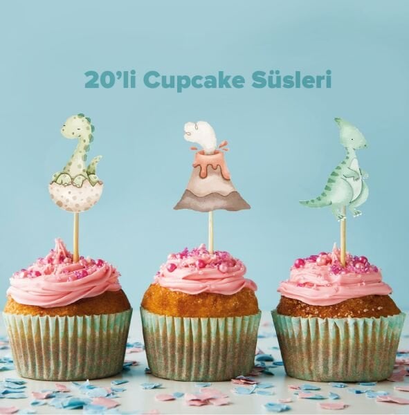 Dinozor konseptli cupcake süsü