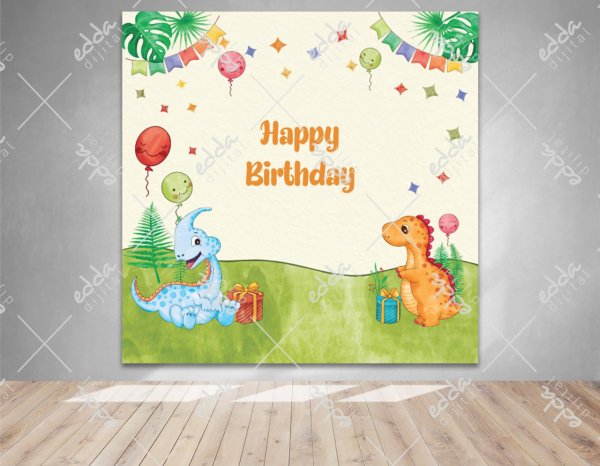 Dinazor ve Balon Temalı Doğum Günü Afişi