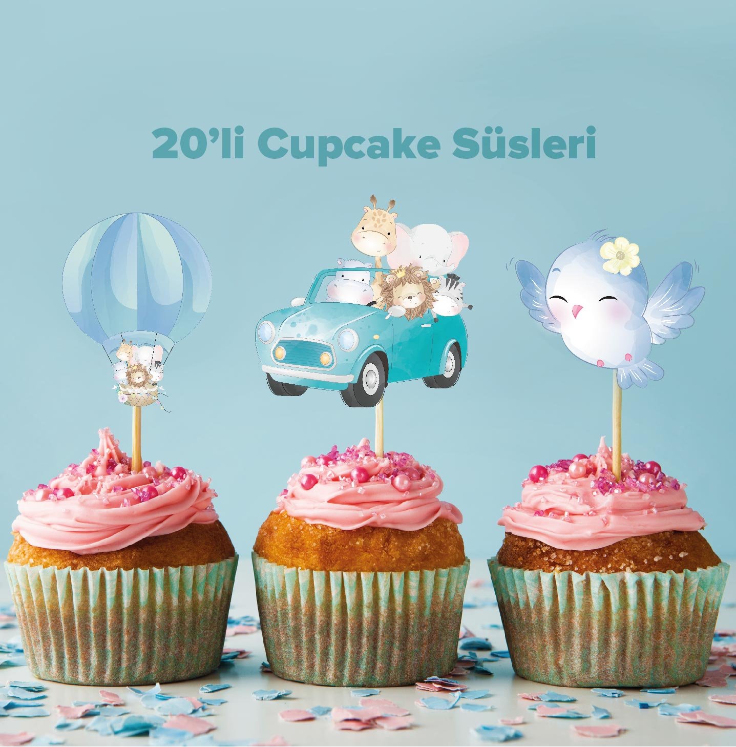 Sevimli Hayvanlar Konseptli Cupcake Süsü