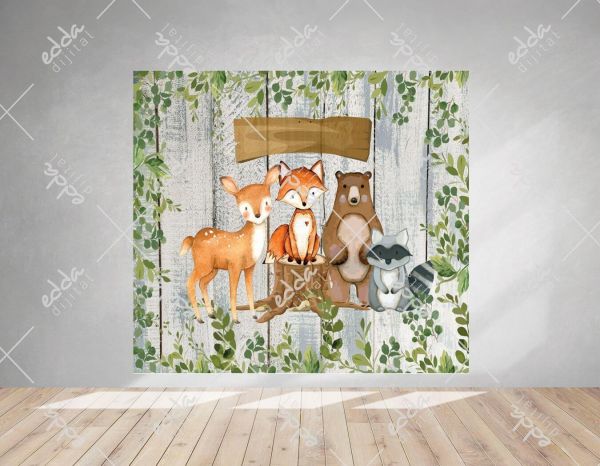Woodland Hayvanları ve Yaprak Temalı Afiş