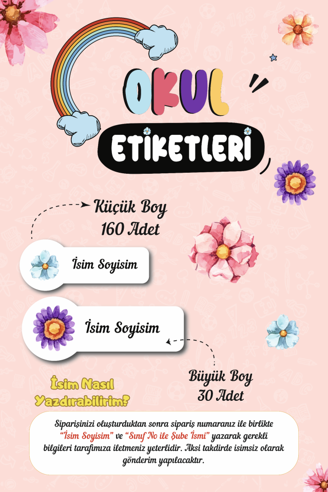 Çiçek Temalı Okul Etiketleri