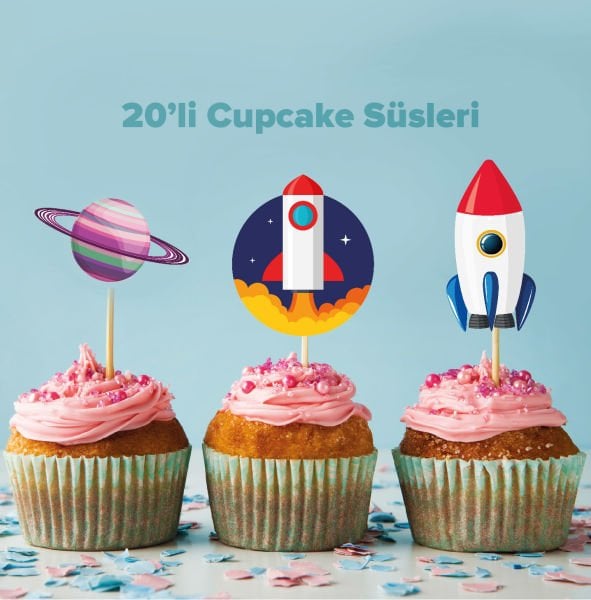 Uzay Konseptli Cupcake Süsü