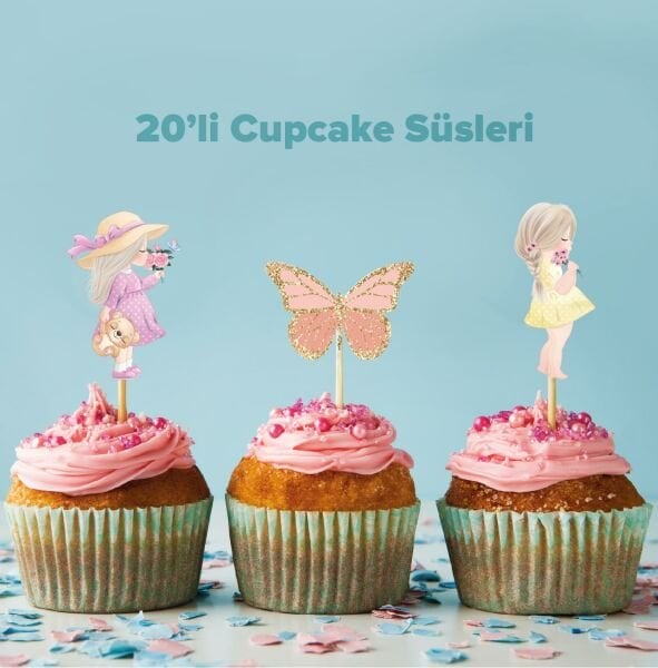 Çiçekli kız konseptli cupcake süsü